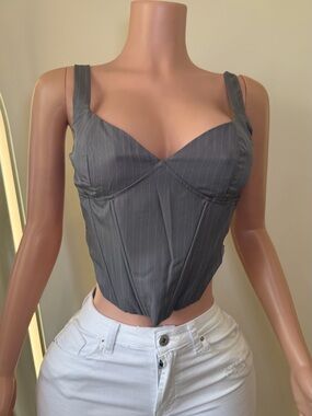 Gray Pinstripe Bustier Crop Top - Women